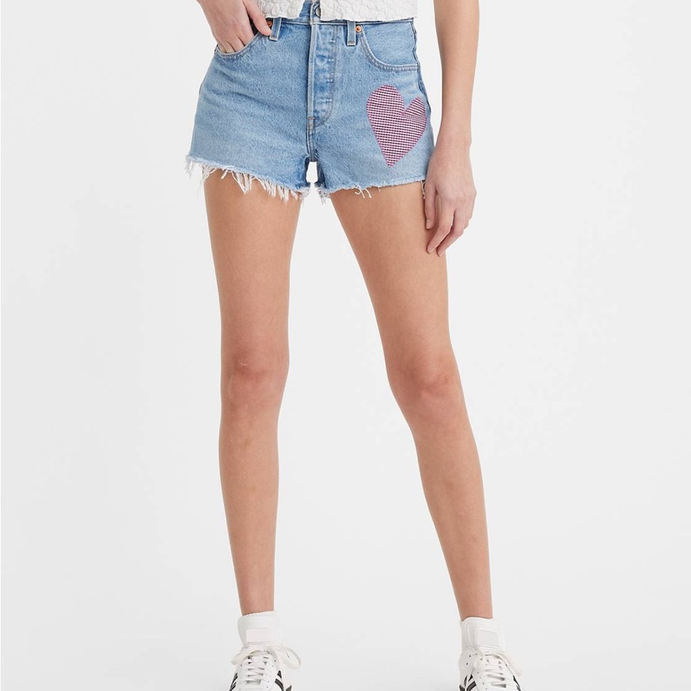 Women's Levi 501 limited edition 150th ann Blue Denim Shorts with Heart Patch